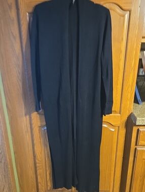 leshop Black Long Open-Front Cardigan
